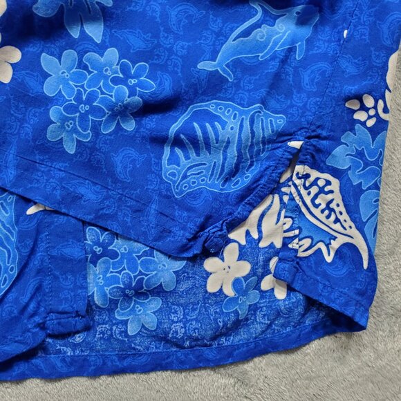 Cabali Hawaiian Short Sleeve Shirt Blue White Tropical Flowers 1 Pocket Men Sz L - Picture 9 of 11